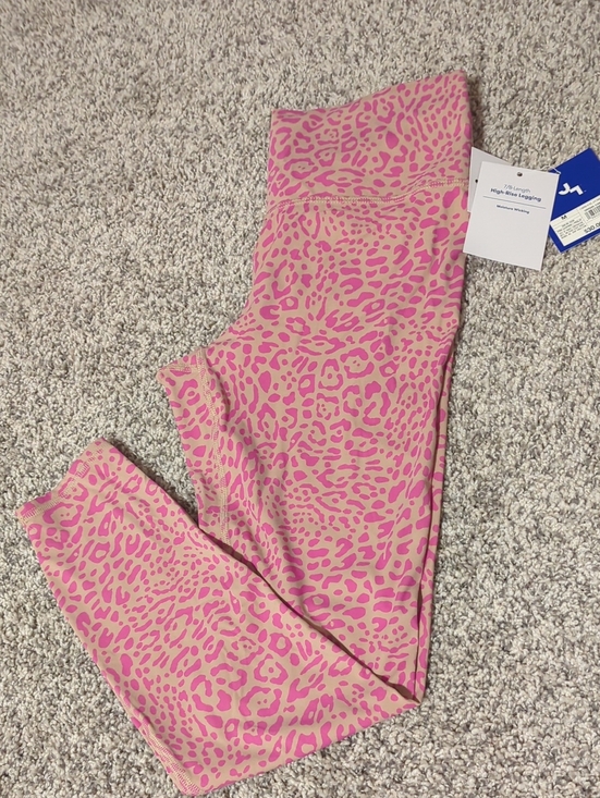 JoyLab Pants - Women's Pink Leopard Print High-Rise 7/8 Length Leggings, Size Medium